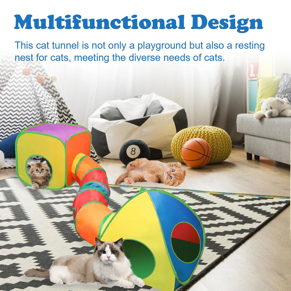 Cat Tunnel and Cubes Combo for Indoor Cats with Play Ball Collapsible Interactive Peek Hole Cat Tent and Cubes Cat Donut Tunnel