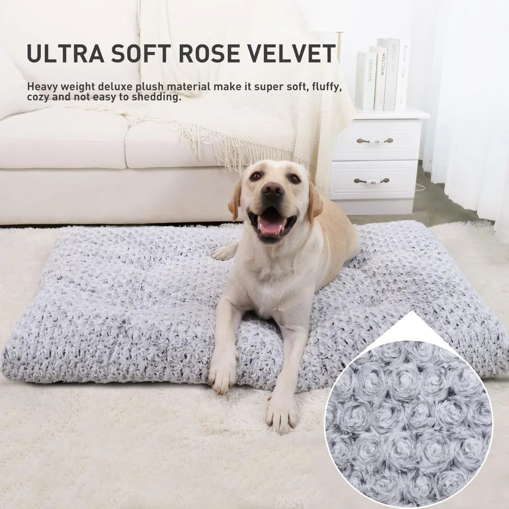 Washable Dog Bed Deluxe Plush Crate Pad Anti-Slip Pet Sleeping Mat for Large to Small Dogs, 35x23 Gray