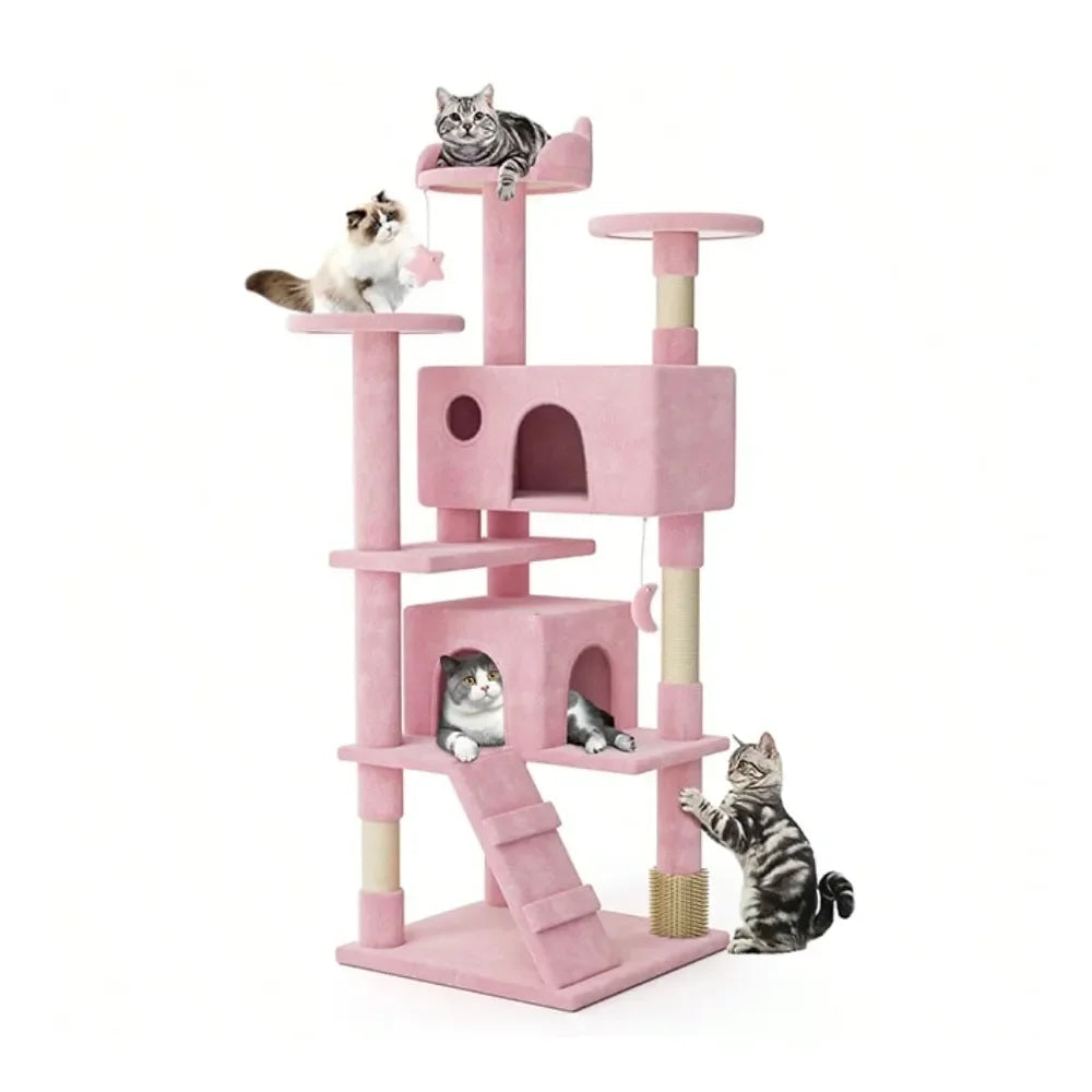Tree, 60 Inch Cat Tree Tower With 2 Cat Condo, Cat Tower With ching Post, Cat Climbing Tower, Cat Tree For Indoor Cats