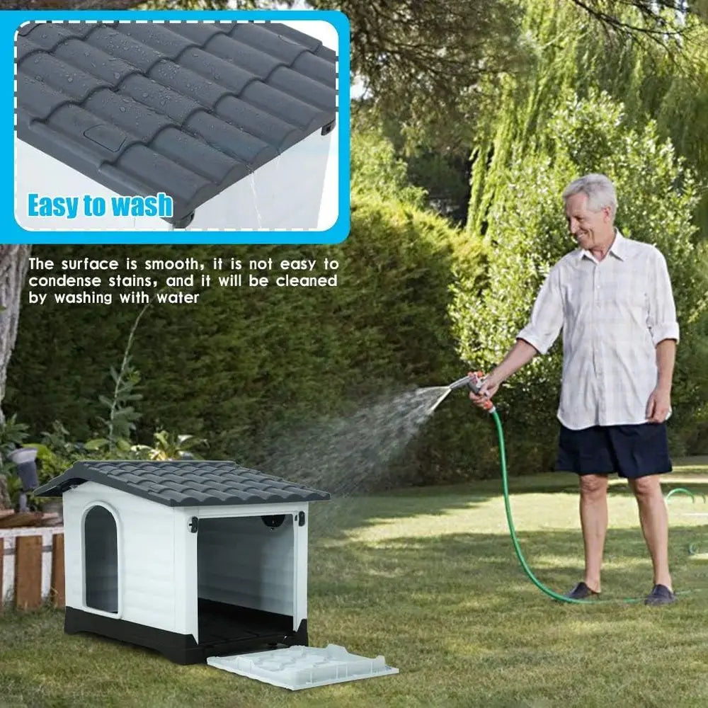 Durable Plastic Dog House for Medium to Large Dogs with Elevated Floor, Ventilated, Waterproof, Indoor/Outdoor Pet Shelter