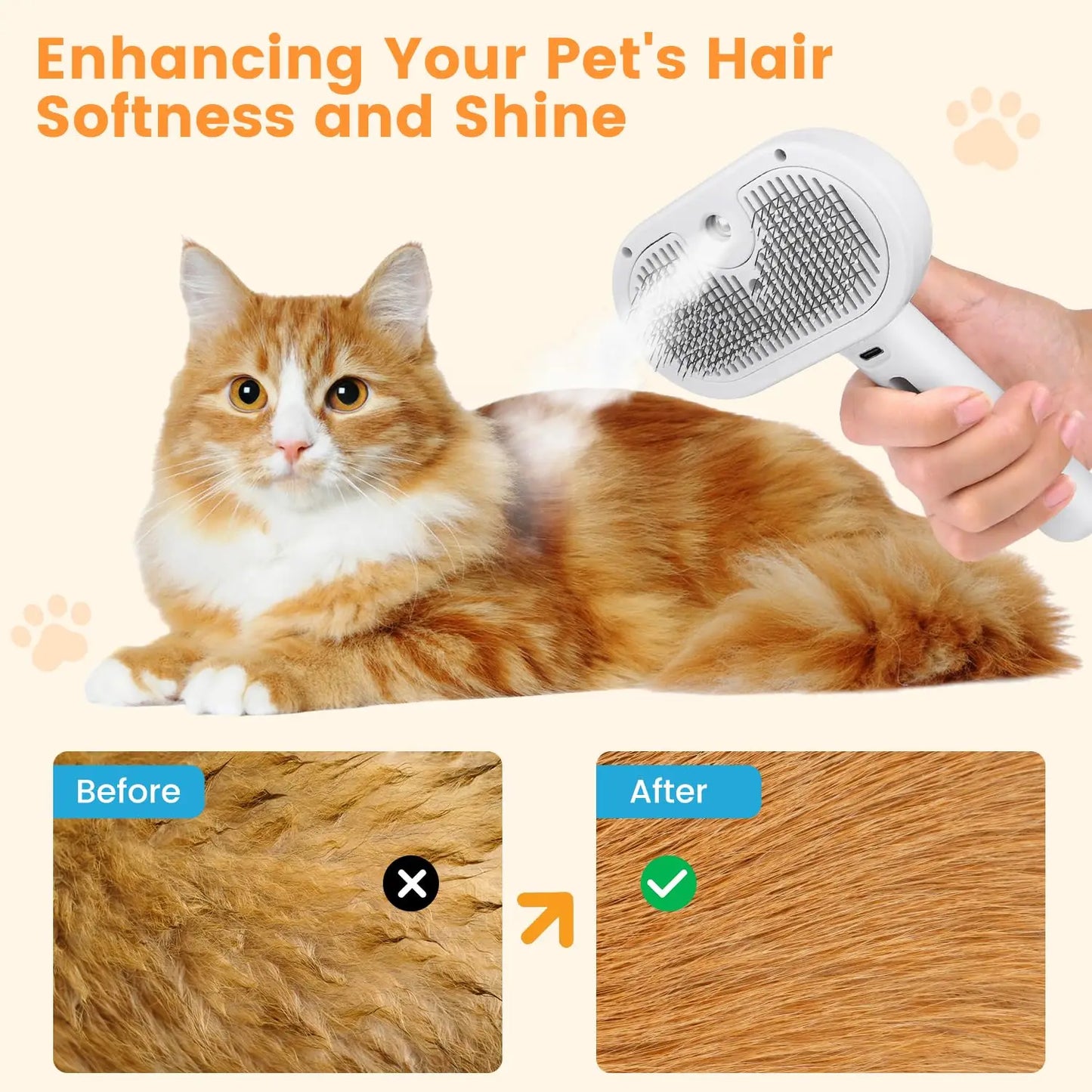 Self-Cleaning Pet Brush with Mist Spray for Dogs & Cats, Anti-Static Hair Removal Comb for Shedding, Grooming Supplies for Long & Short Hair