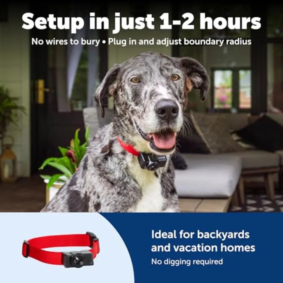 Portable wireless electric fence for dogs waterproof collar for pets 8lb+ gray covers up to 1/2 acre tone/static correction