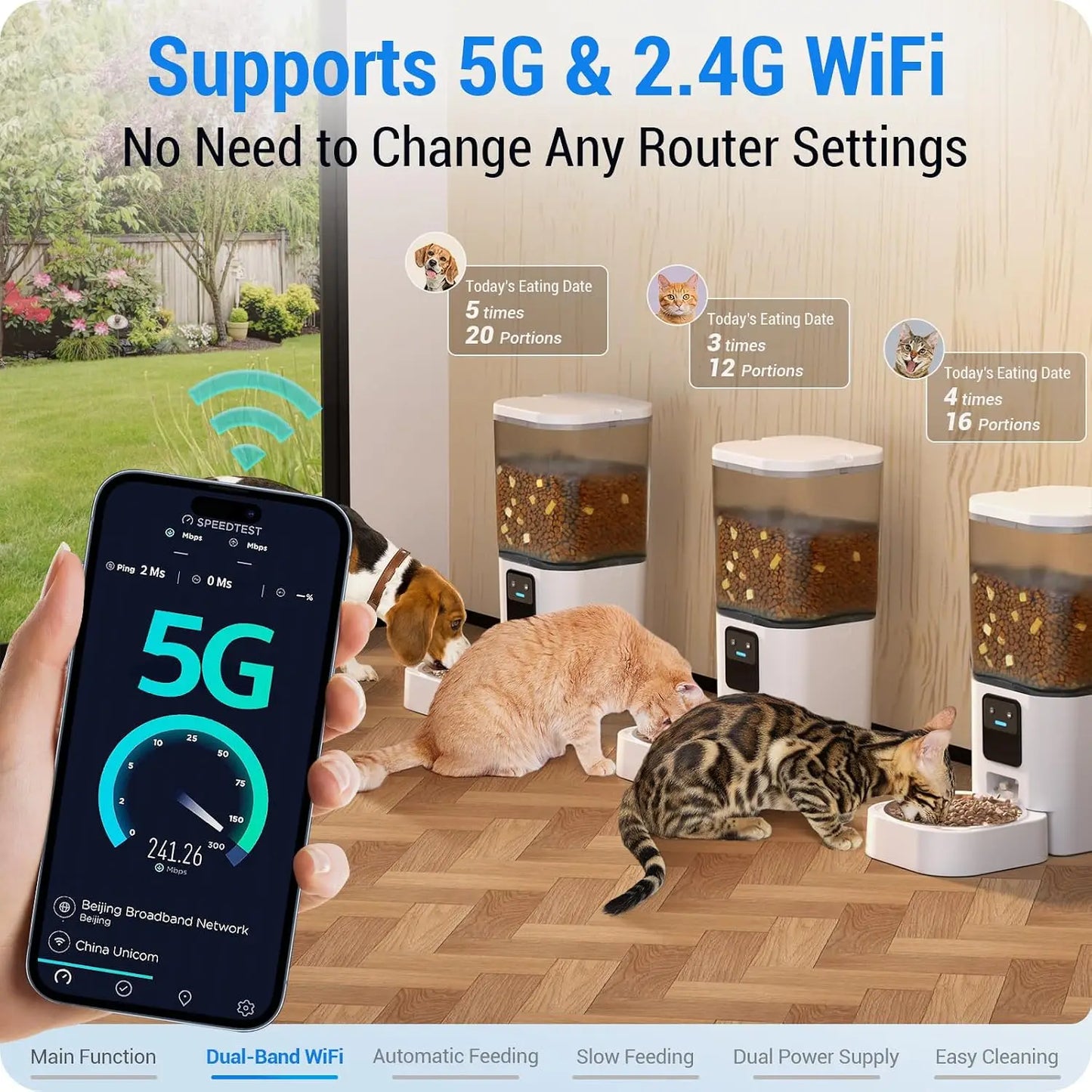 7L 29 Cup Dual Band 5G WiFi Smart Slow Feed Pet Feeder, APP Alexa Voice Control Timed Dry Food Dispenser Detachable Washable