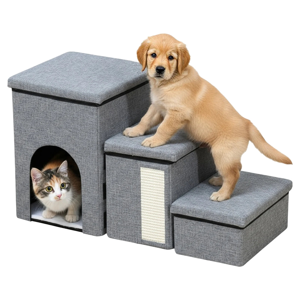 3 Levels Step Foldable Pet Stairs Multi-Purpose Pet Stairway Storage Box Removable Storage Organizer for Sofa Couch Bed Supplies