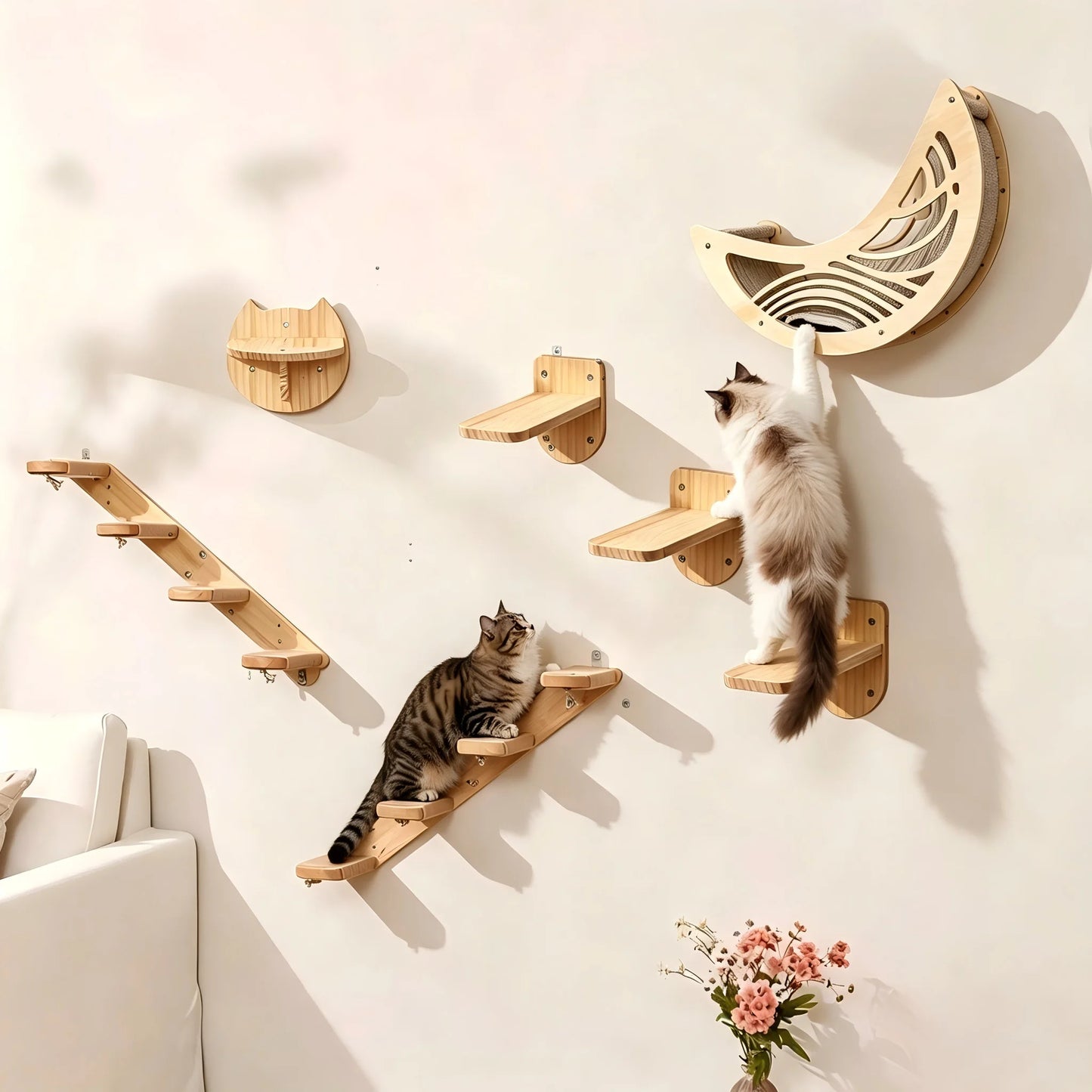 Wall Mounted Cat Shelves Set Moon Shape Hammock Star Perches Climbing Steps Cat Furniture For Kitten Cats Indoor Rest Playing Sleeping
