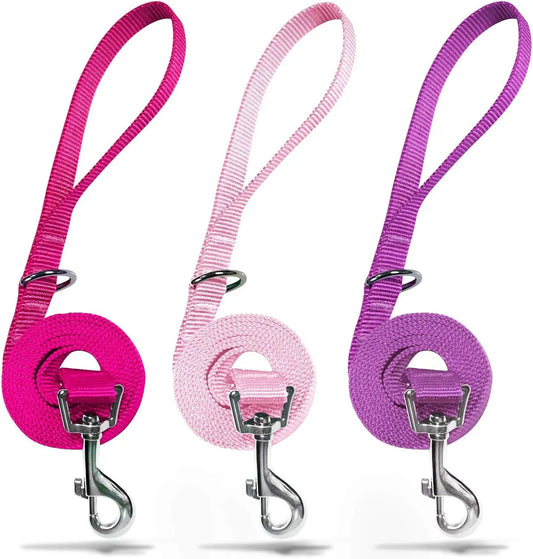 3 Pack Nylon Dog Leashes, Strong & Durable with Easy Hook, Multiple Lengths for Small Dogs in Pink/Purple