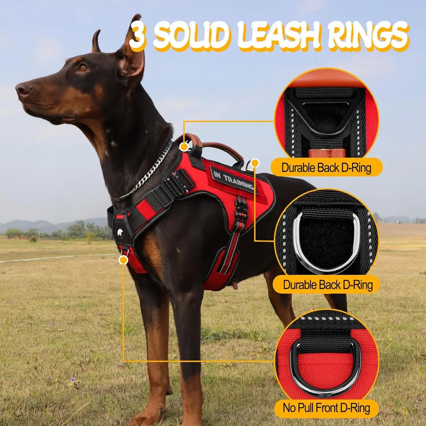 Tactical Dog Harness with Metal Buckles, Reflective No-Pull Vest for Large Medium Dogs, Red L