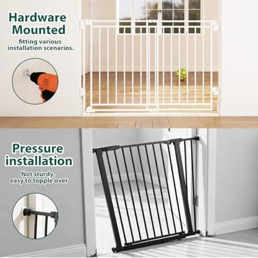 29-45" No Bottom Bar Baby Gate for Stairs, 2-in-1 Auto Close Dog Gate Indoor with Large Walk Thru Door, Hardware Mount Pet Gate