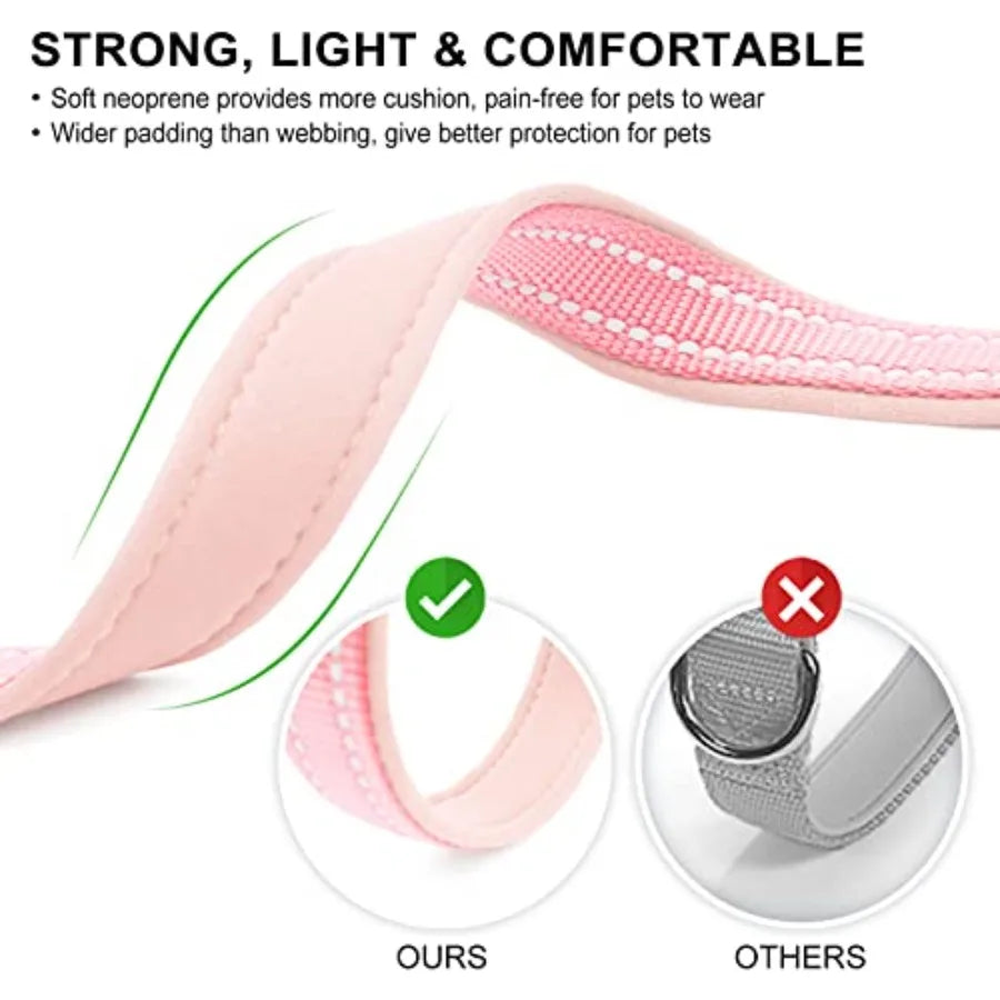 Reflective Dog Collar, Soft Neoprene Padded Pet Collar with ID Tag Ring, Adjustable for Small Dogs,,S