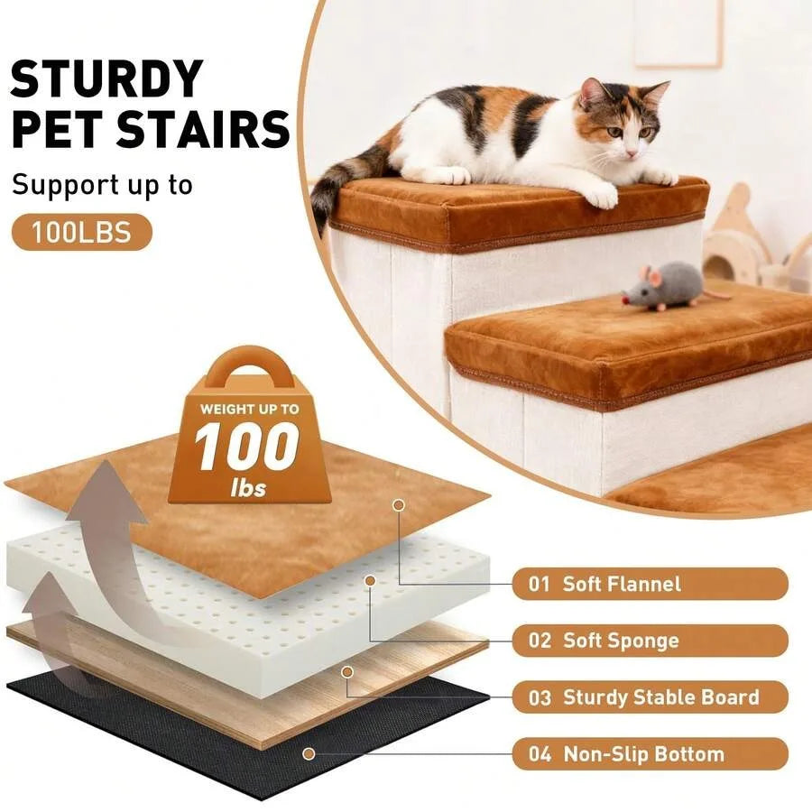 【New style】3-Tier Collapsible Dog Stair With Non-Slip Surface, Pet Ramp For Small To Extra Small Dog Breeds-Great For High Beds