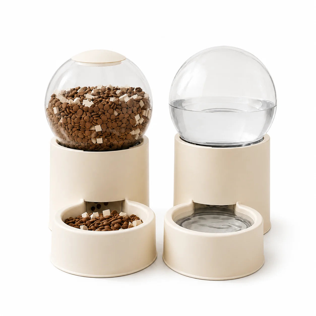 Keep Cats Fed & Hydrated Easily with Automatic Gravity Feeder and Water Dispenser, Spill-Proof, Transparent Dome Lid