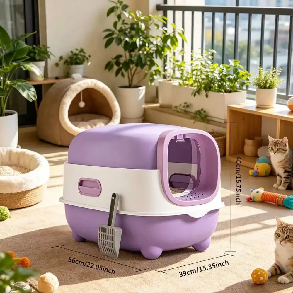 Large Enclosed Cat Litter Box with Foldable Front Entry, Easy-Clean Design for Indoor Cats, Covered Cat Toilet