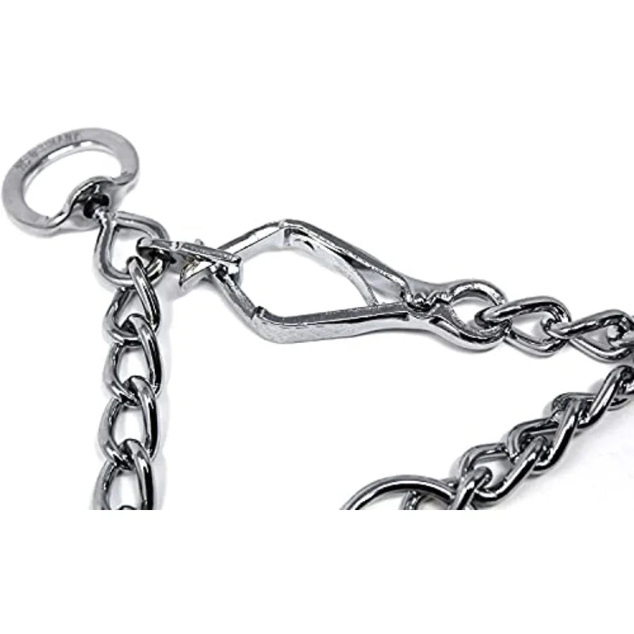 Dog training collar for outdoor use, chrome-plated steel, silver, quick-release buckle and no-pull design, 4mm x 25in XL
