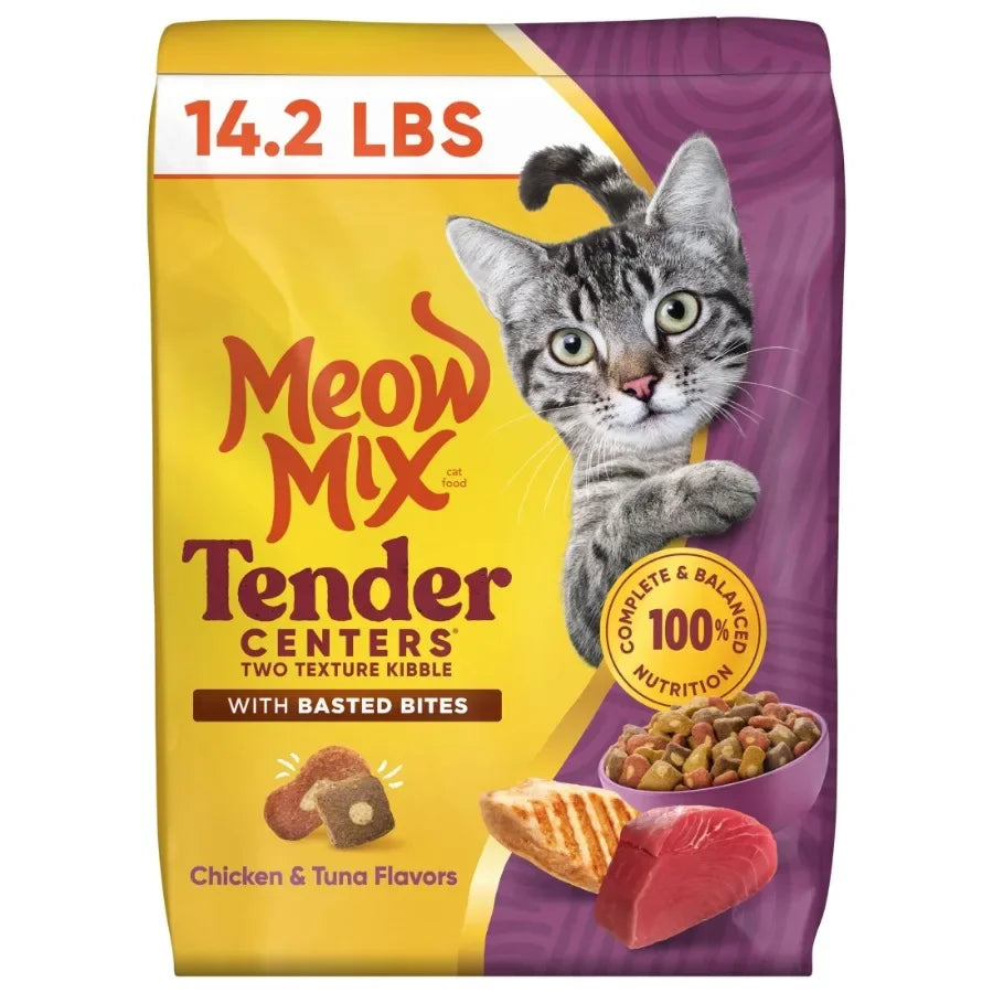 Tender Centers Dry Cat Food with Basted Bites, Chicken and Tuna Flavors, 14.2 lb Bag