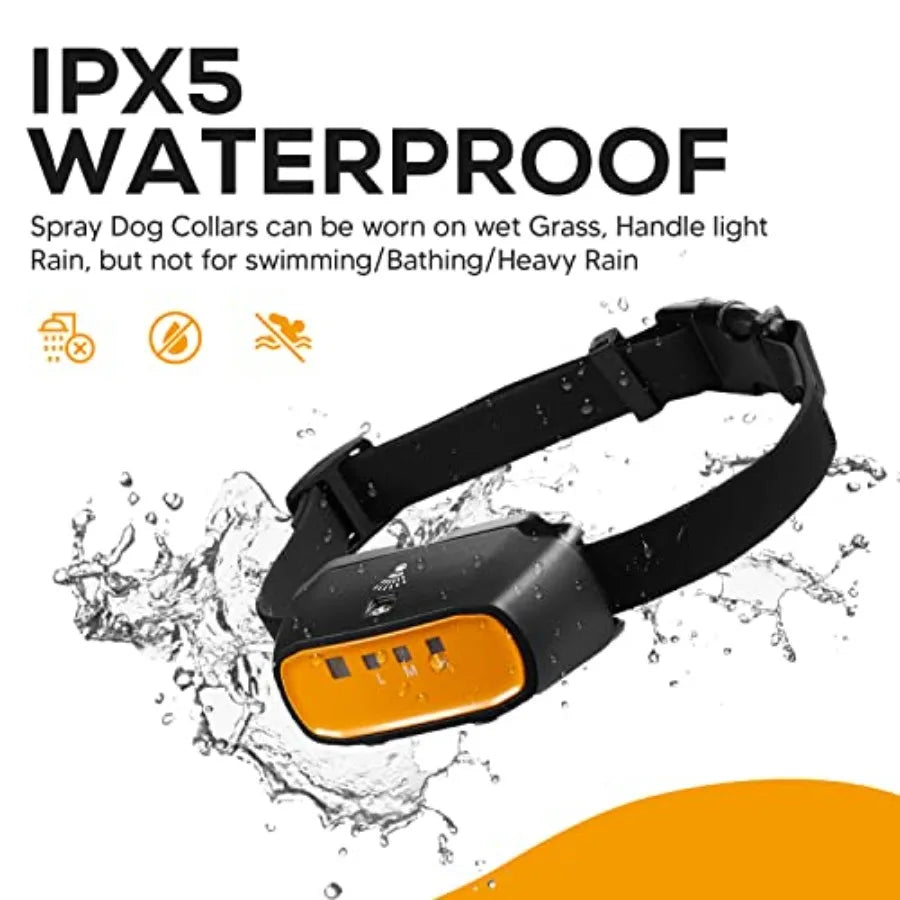 Outdoor pet training collar, silicone material, black color, 2-in-1 auto remote citronella spray with advanced bark detection a