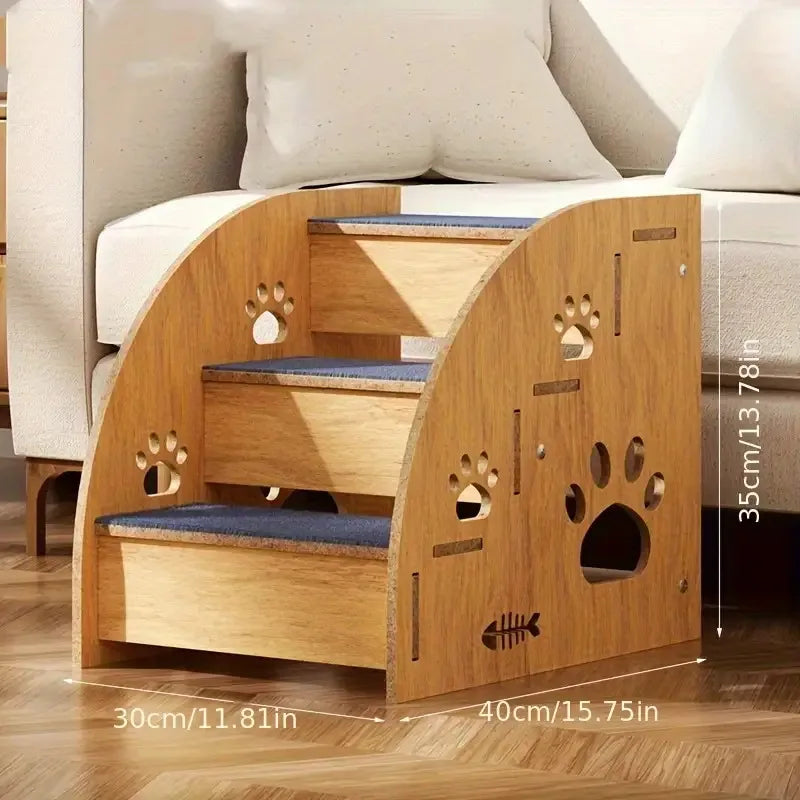 Multi-Level (2-4 Steps) Solid Wood Pet Stairs with Ramp & Thickened Safety Rails - Non-Slip Dog & Stairs Suitable for Bed/Sofa,