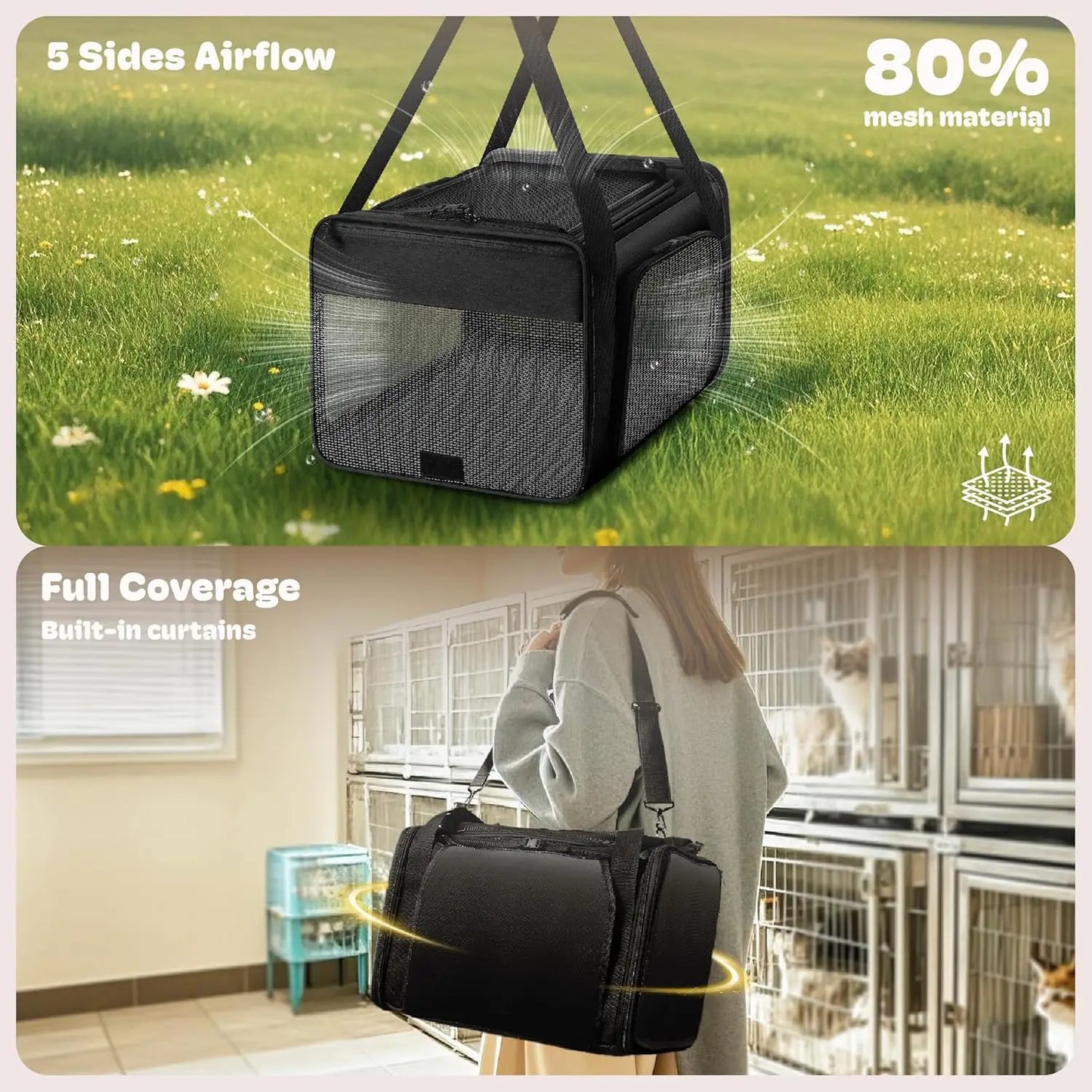 Top and 2 Sides Expandable Pet Carrier 17x11x9.5, TSA Airline Approved Soft-Sided Dog Carrier for Small Dogs, Cats, Puppies with
