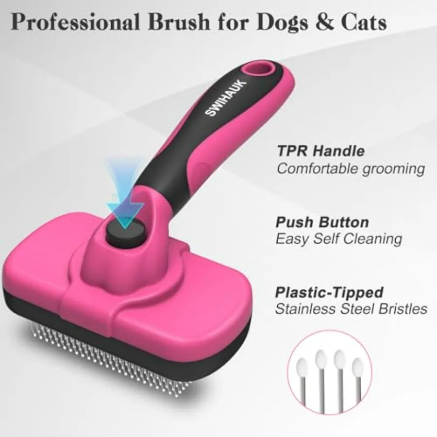 Self Cleaning Slicker Brush for Dogs and Cats - Skin Friendly Grooming, Deshedding, Hair Removal for Puppies and Long/Short Hai