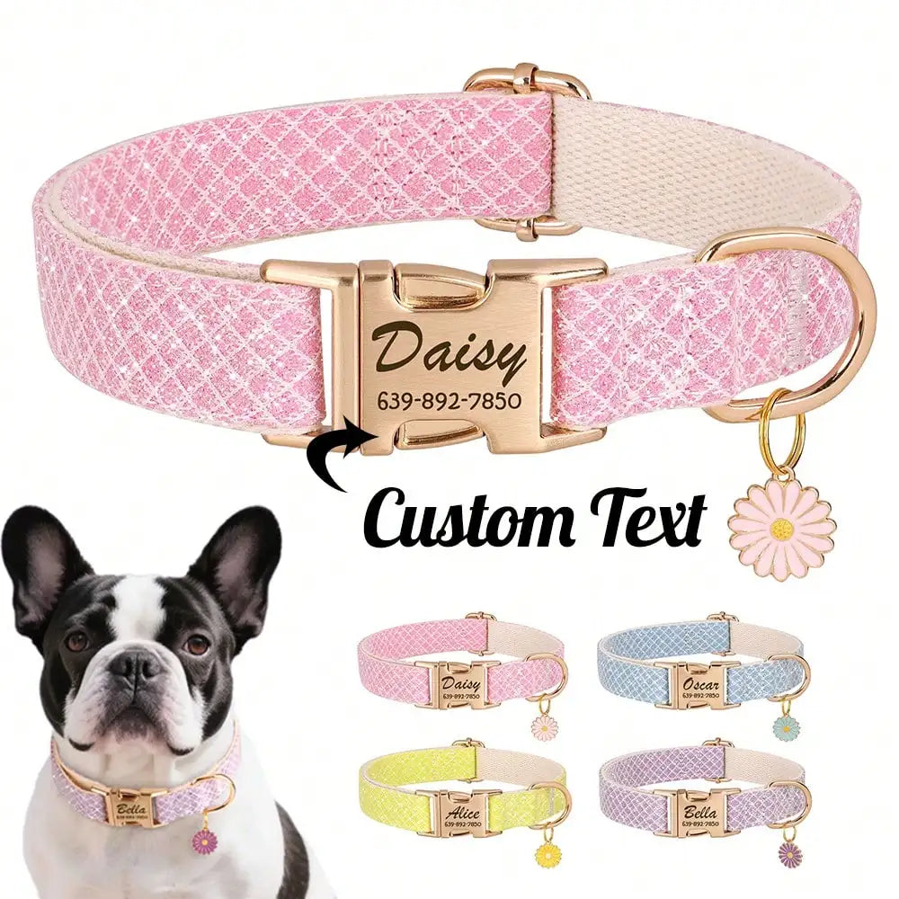 Customized Daisy Pendant Nylon With Engraved ID Tag, Elegant & Cute Pet Collar, Adjustable Anti-Lost Collar, Christmas Gift Supp