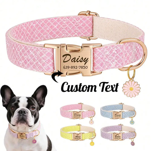 Customized Daisy Pendant Nylon With Engraved ID Tag, Elegant & Cute Pet Collar, Adjustable Anti-Lost Collar, Christmas Gift Supp