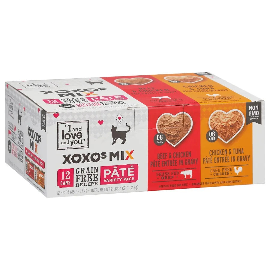 XOXOs - Chicken/Beef Pate Variety Grain Free Canned Cat Food, 3 oz Cans 12 Pack