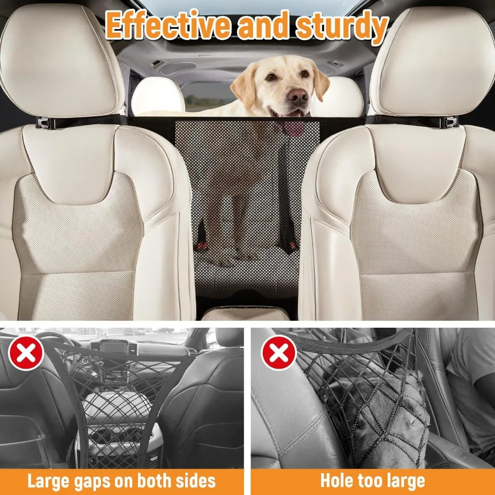 Dog Car Barrier with Mesh Organizer, Pet Divider for SUV/Truck, Heavy Duty Seat Protector
