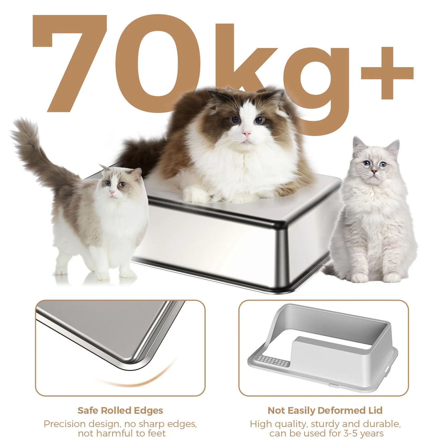 Cat Litter Box Stainless Steel Tray with Plastic Cover and Litter Trapping Mat for Indoor Cats Large Size