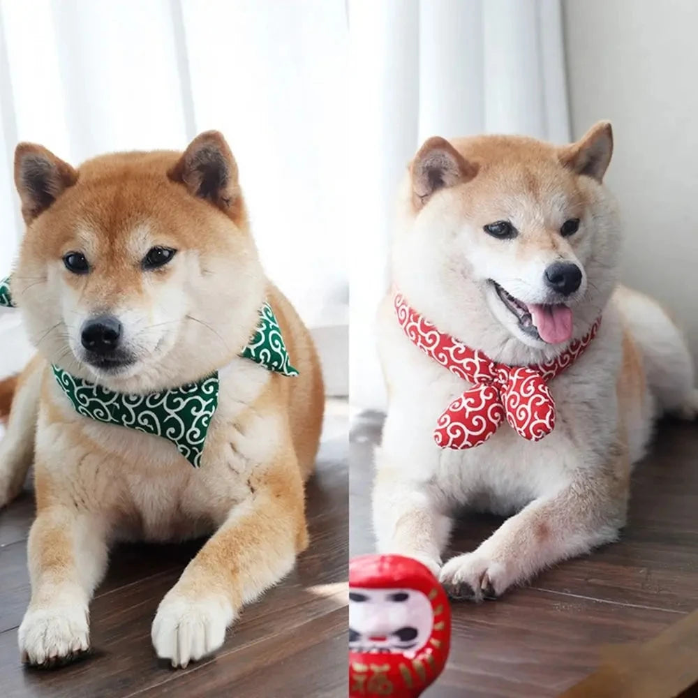 Dog Bandanas Akita Shiba Scarf Soft Collar Washable Bow Accessories Japanese farmhouse Style Cotton dogs Bibs Pet Fashion