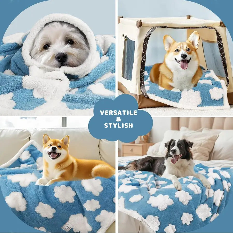 Waterproof Pet Blanket for Medium Large Dogs Washable Fluffy Thick Jacquard Shag Fleece Warm Sherpa 3D Textured Flower Print for