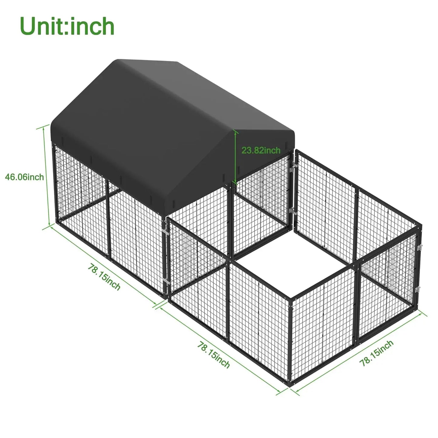 Outdoor Galvanized Steel Dog Kennel with Roof & Fence Anti-Rust All Weather Double Lock for Small/Medium Dogs, Custom