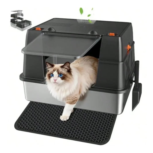 Cat Litter Box Litter Box Cat AccessoriesSteel Litter Box With Lid Side Entry Extra Large High Sided Enclosure Litter Box Remova