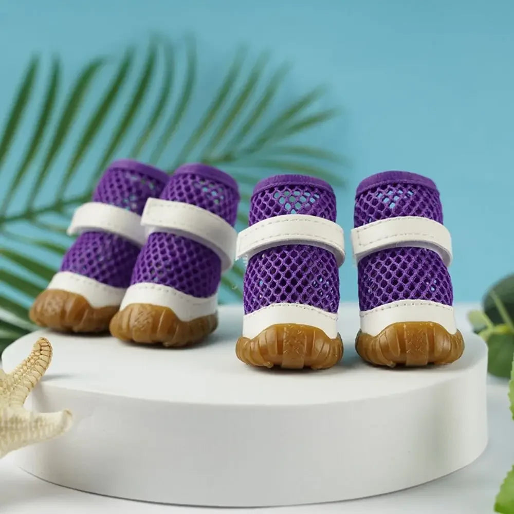 Pet Dog Breathable Net Shoes Summer Hollow Out Dog Shoes Outdoor Soft Anti-Slip for Small Dogs Chihuahua Teddy Su Dog Shoes Breathable Dog Net Shoes Soft PVC Hollow Out Dog Shoes Anti-Slip Dog Sandals Shoes Outdoor