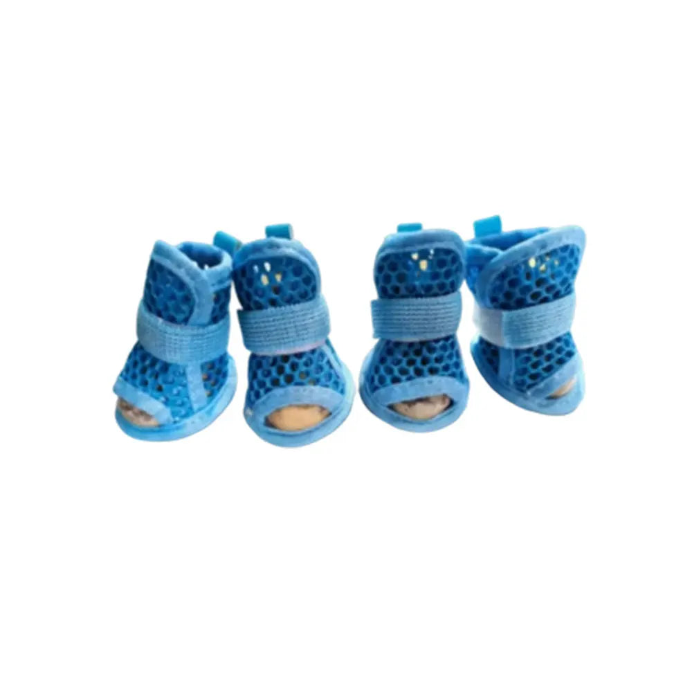 4Pcs Cute Mesh Dog Shoes Soft-sole Non-slip Cooling Dog Boots Elastic Strap Wear-resistant Dog Foot Cover For Small Medium Pets