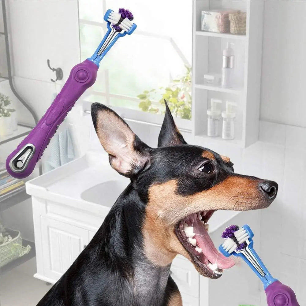 3-Sided Dog Toothbrush Removing Bad Breath Tartar Cleaning Mouth Pet Dental Care Cat Cleaning Mouth (4 Count, Pack of 1)