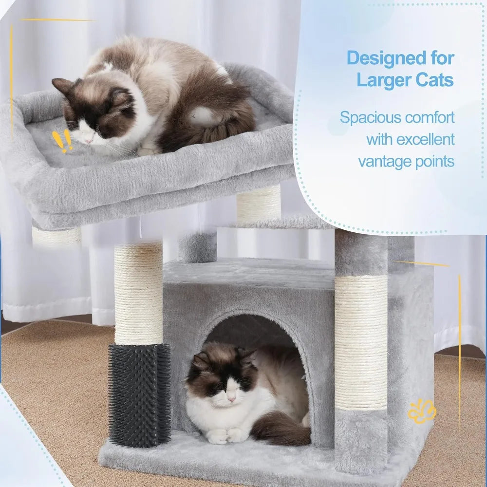 Extra Large Cat Tree Tower with Platform, Condo, Hammocks, Self-Grooming Brush for Big Cats, 51.1in, Light Gray