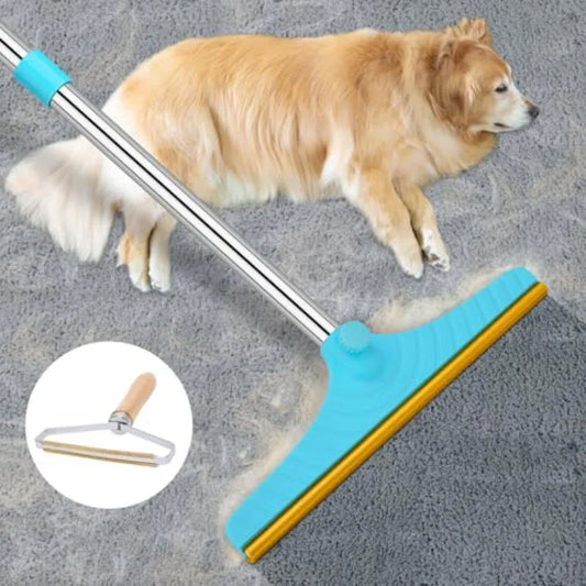 Carpet Rake for Pet Hair Removal - Reusable Pet Hair Remover, 60" Adjustable Long Handle Cat Dog Carpet Rake Scraper with Paten