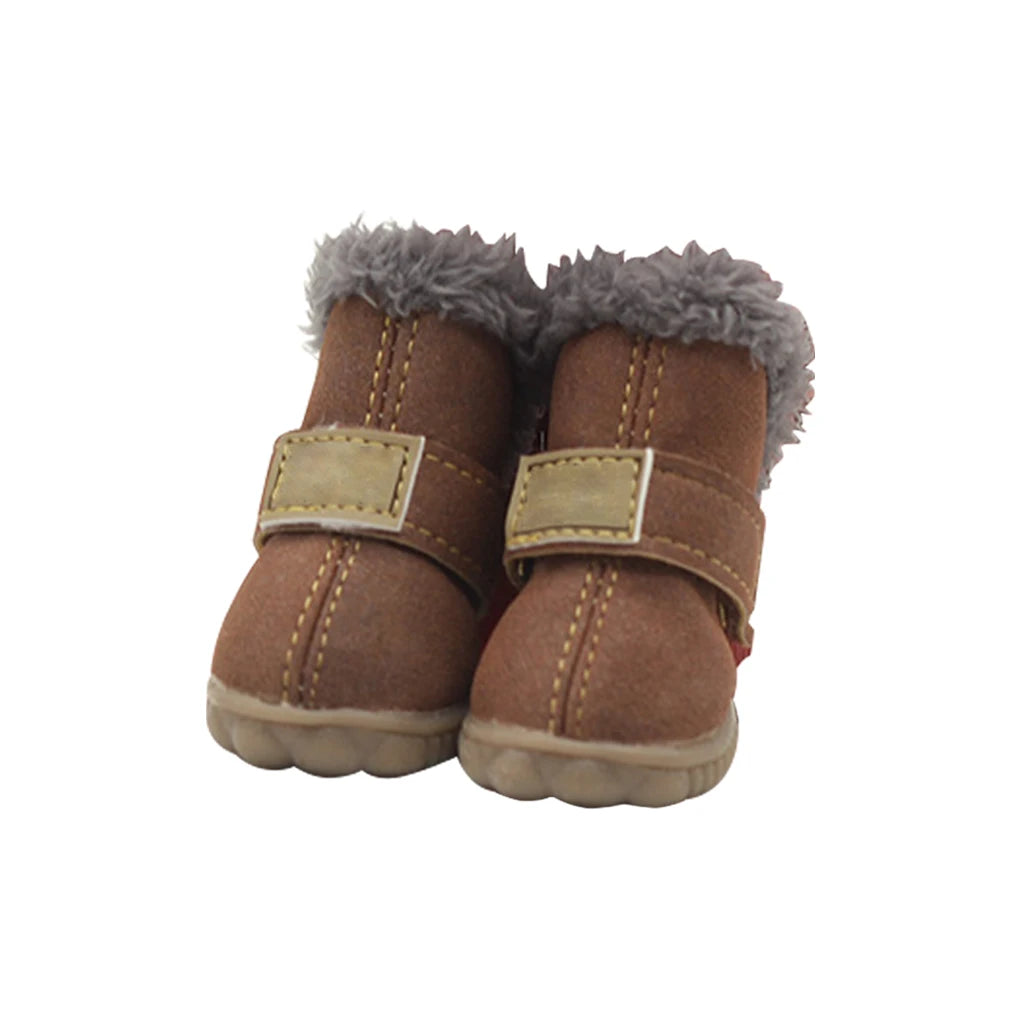 4pcs Pet Shoes Waterproof Snow Boots PU Leather Winter Pet Footwear, Black, 4 Yards