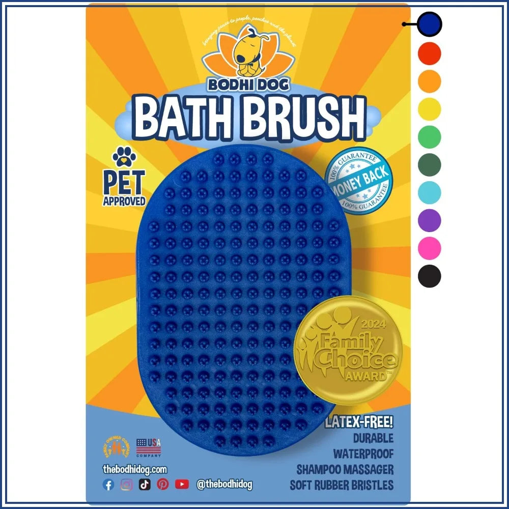 Pet Shampoo Brush for Dogs & Cats - Gentle Rubber Massage Brush for Bathing, Shedding & Grooming, Blue