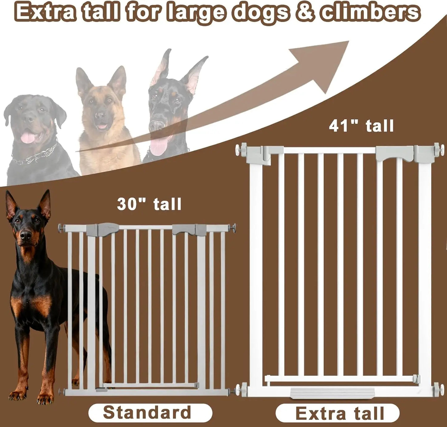 41" Extra Tall Baby Gate for Large Dogs, 30-40.9" Wide, Pressure Mounted, No Tools Needed, White