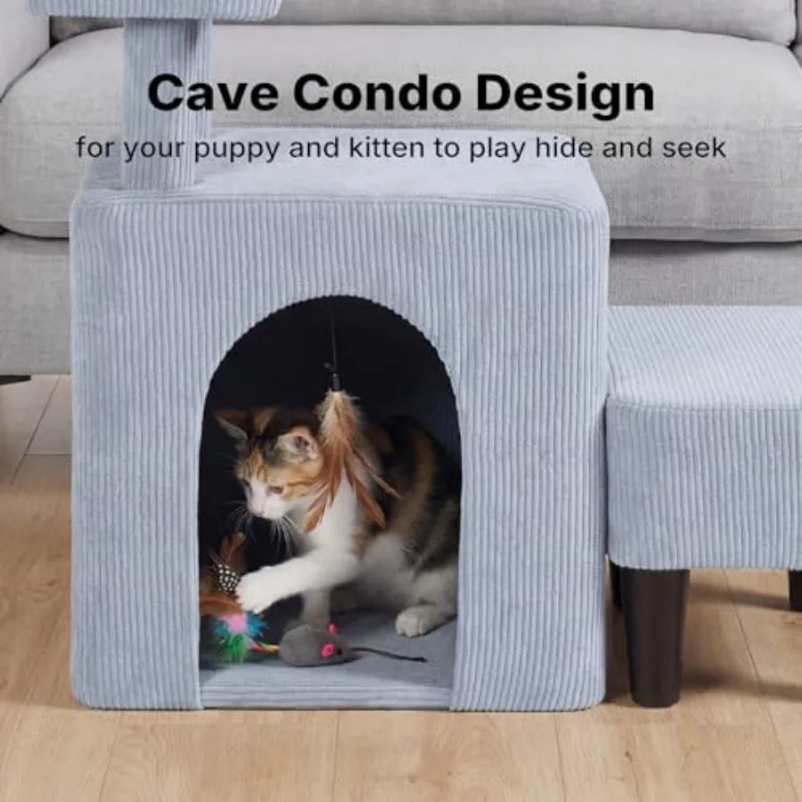 Indoor pet stairs for senior dogs and cats: 3-in-1 bed/couch steps with non-slip surface portable cave condo design cushioned f