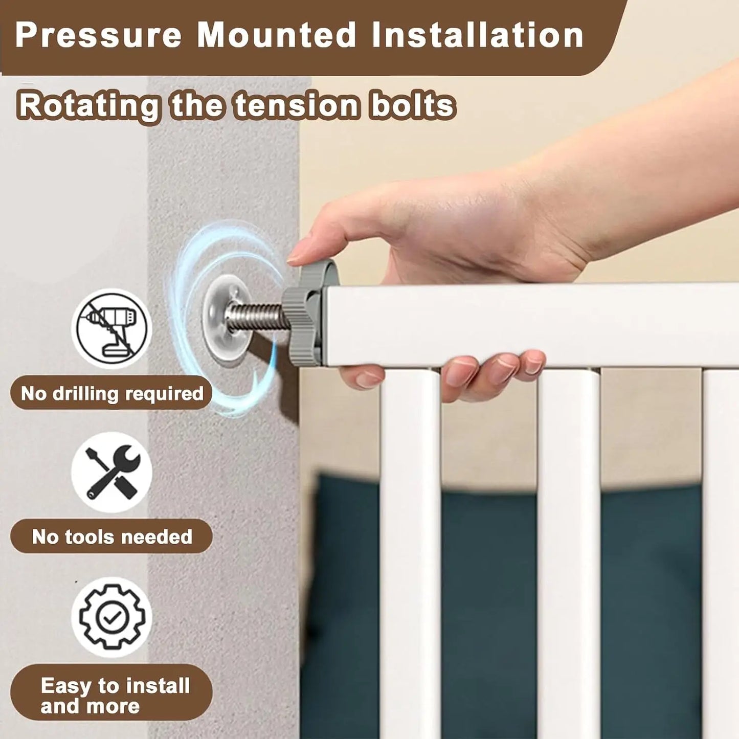 41" Extra Tall Baby Gate for Large Dogs, 30-40.9" Wide, Pressure Mounted, No Tools Needed, White