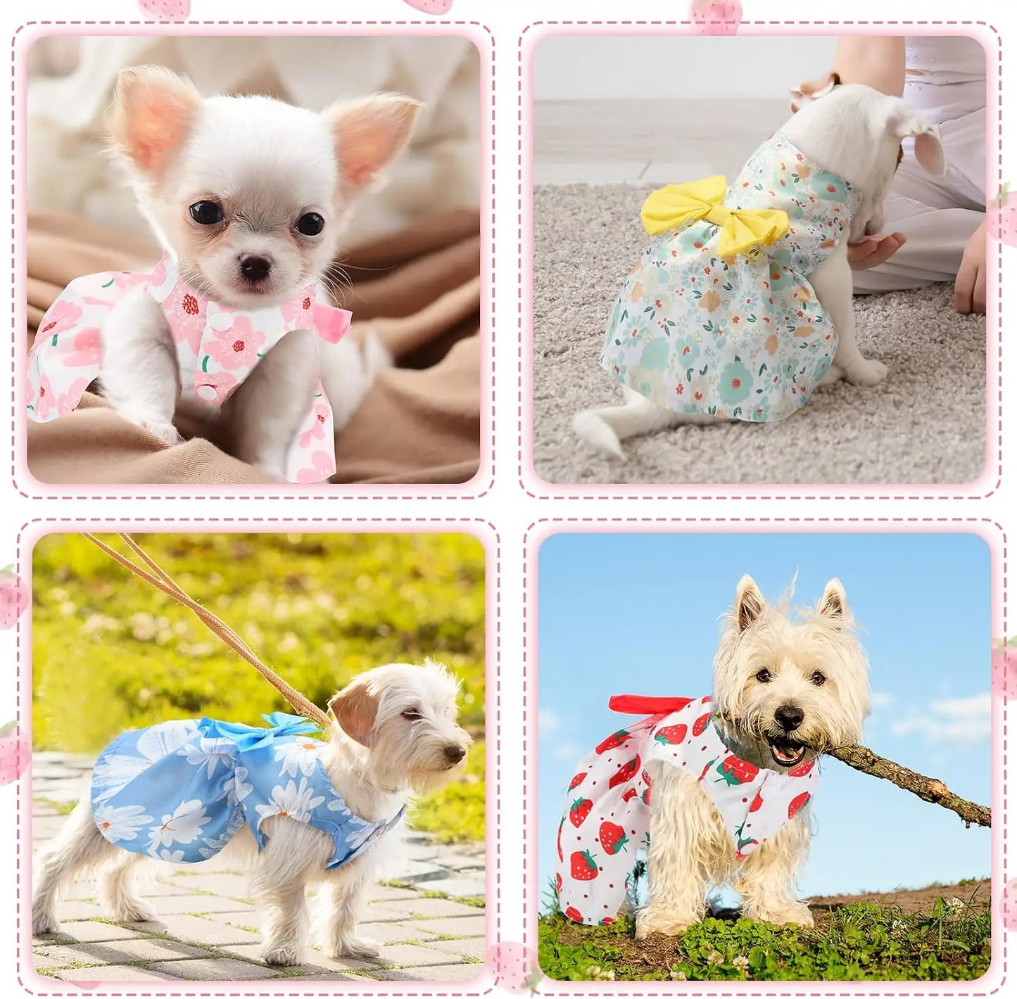 5 Pieces Floral Dog Dress Cute Pet Skirt Puppy Outfits with Bowknot for Small Medium Dogs Cats