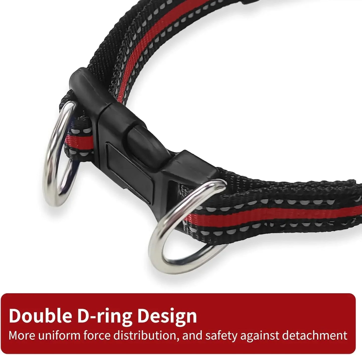 Highly Reflective Adjustable Dog Collar with Dual Metal D-Rings - Classic Colors for Small/Medium Dogs, 2-Pack (Red and Violet,M