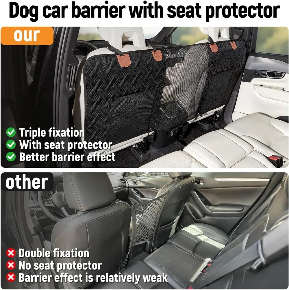 Dog Car Barrier with Mesh Organizer, Pet Divider for SUV/Truck, Heavy Duty Seat Protector