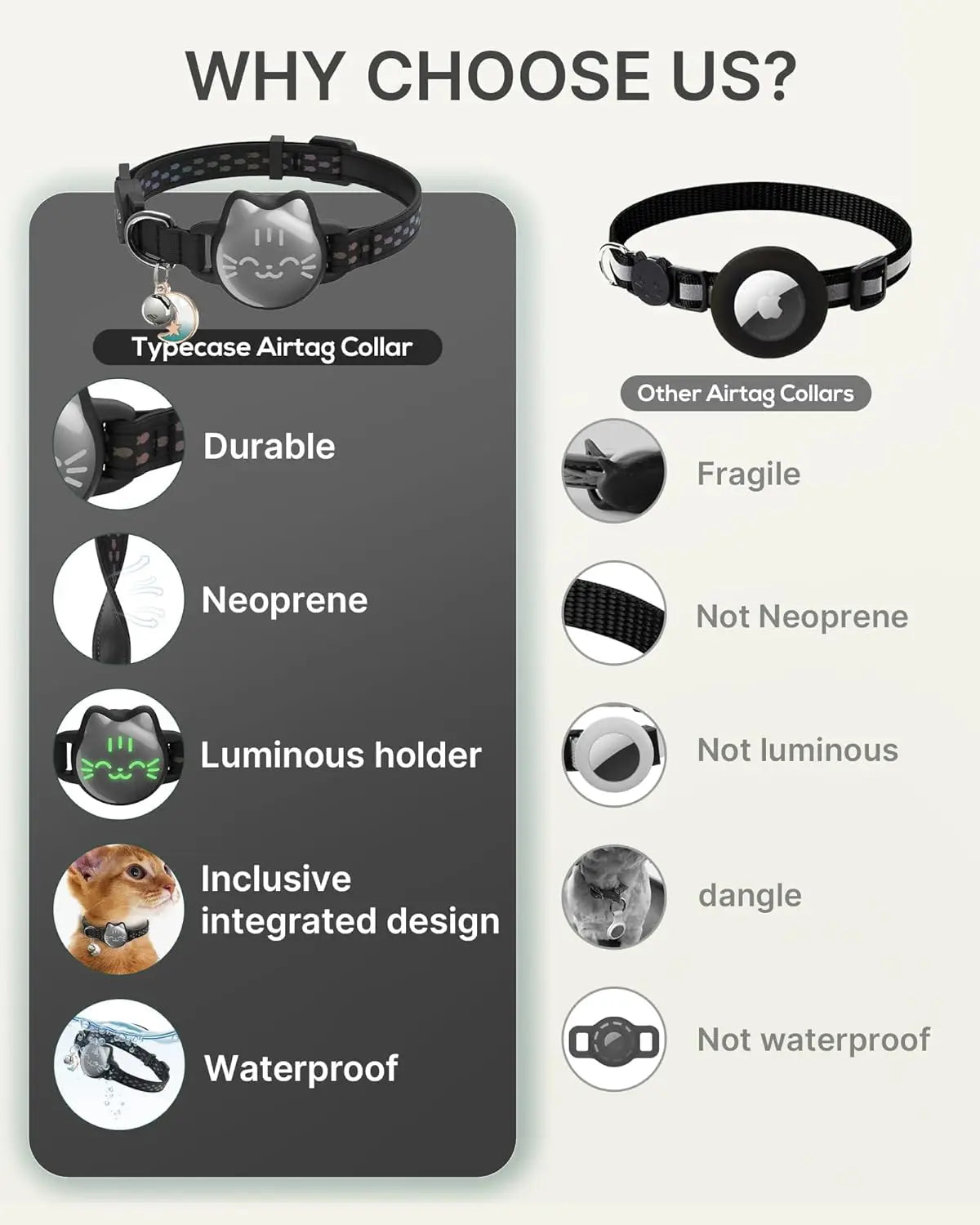 AirTag Cat Collar Breakaway, Reflective Cat Collar Compatible with Apple AirTag 1st & 2nd Gen, Hidden Holder with Bell, Lightwei