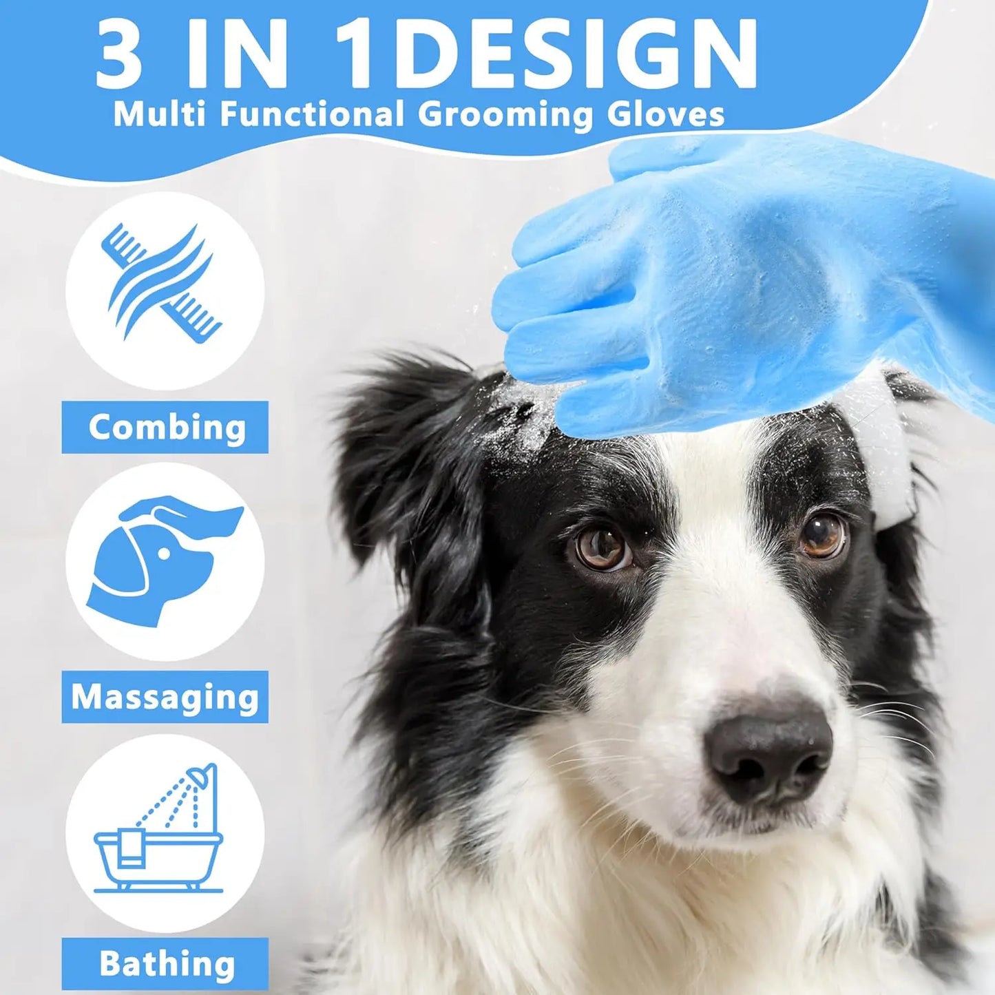 Pet Grooming Gloves—Heat Resistant Dog Washing Gloves with High-Density Teeth, Dog Bath Scrubber with Enhanced Five Finger Desi
