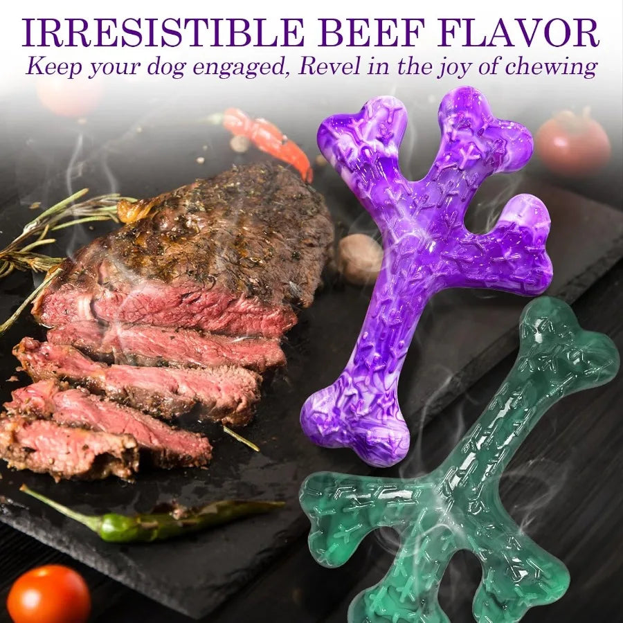 Dog Toys for Aggressive Chewers: 6 Pack Beef Flavored Indestructible Chew Toys Tough Nylon Chew Bones for Medium and Large Dogs