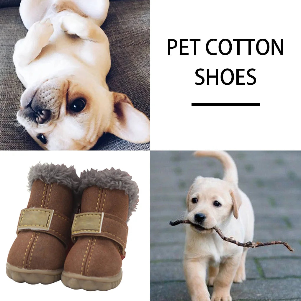 4pcs Pet Shoes Waterproof Snow Boots PU Leather Winter Pet Footwear, Black, 4 Yards