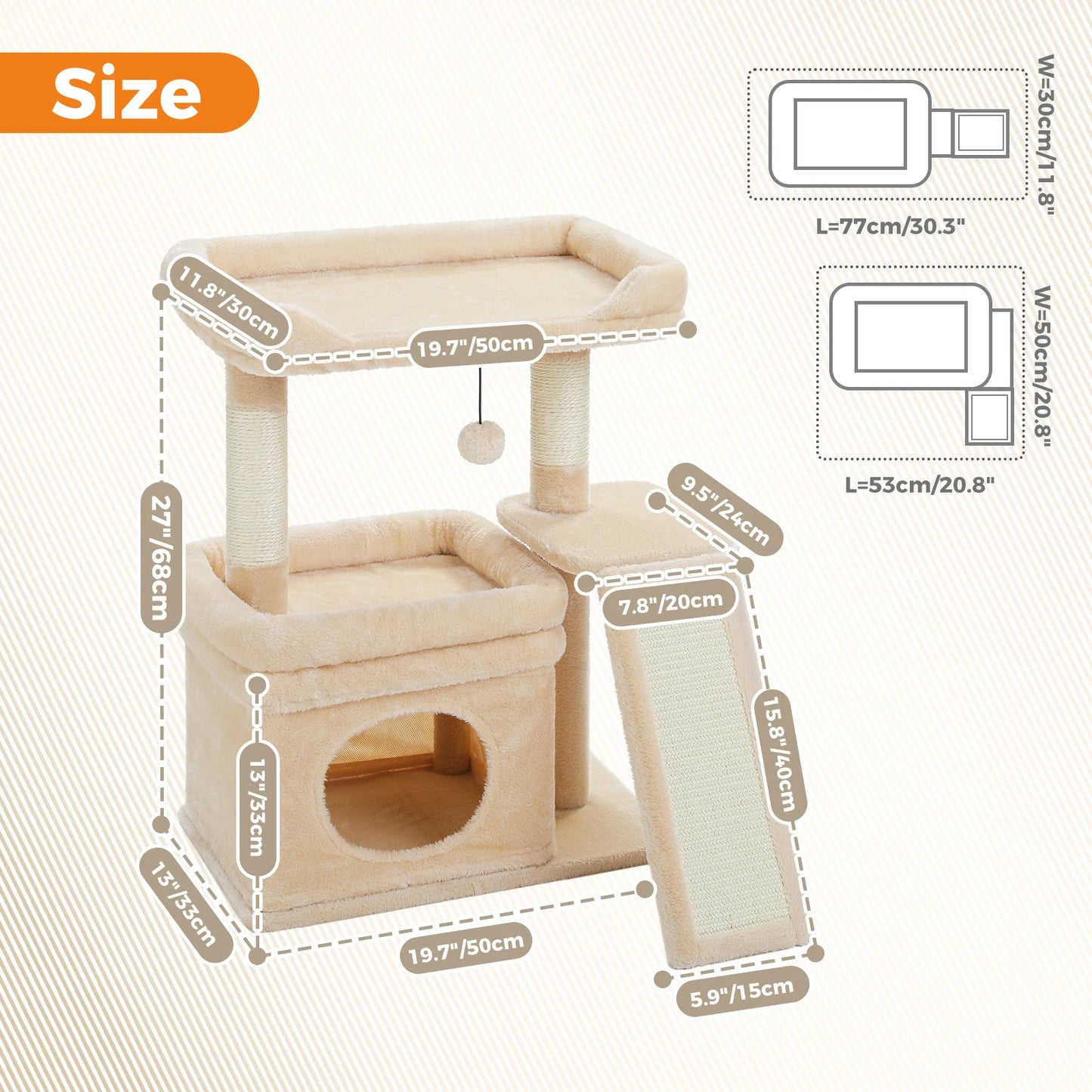 Safe and Stable Cat Tree 27Inches Cat Tower with Cozy Top Perch, Private Cat Condo and Sisal Scratching Post&Pad for Indoor Cats