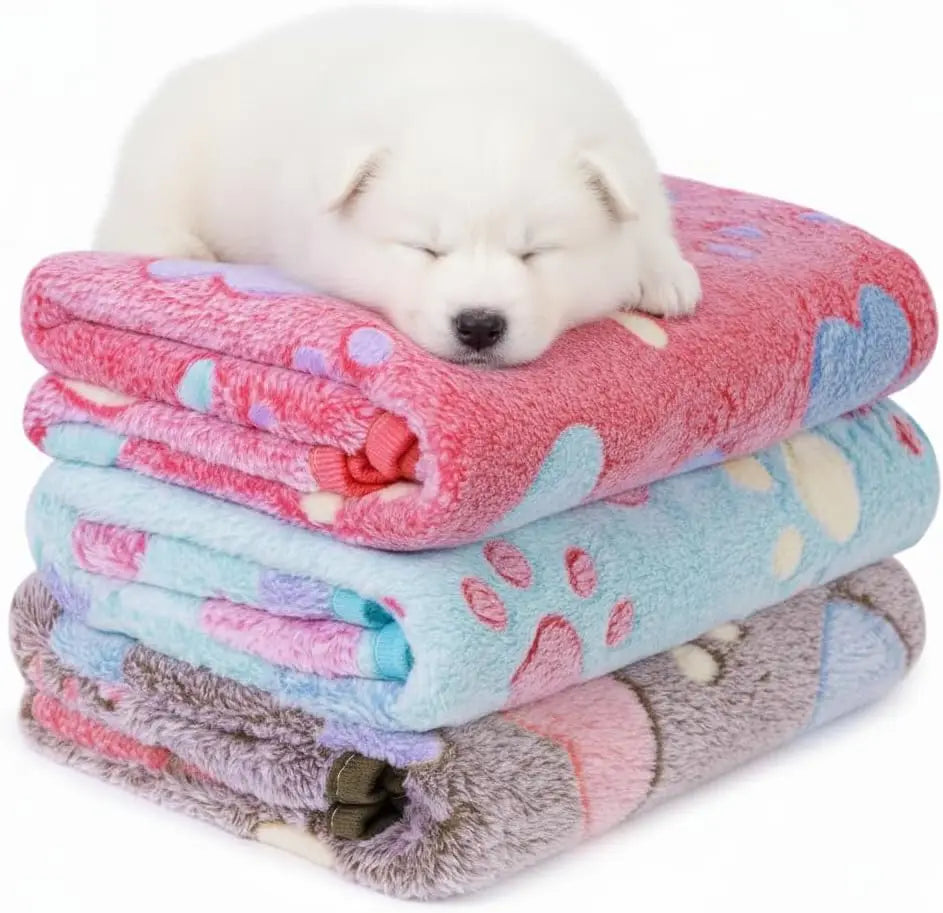3 Pack Heart Pattern Super Soft Fluffy Pet Blankets for Dogs Cats Small Medium Large